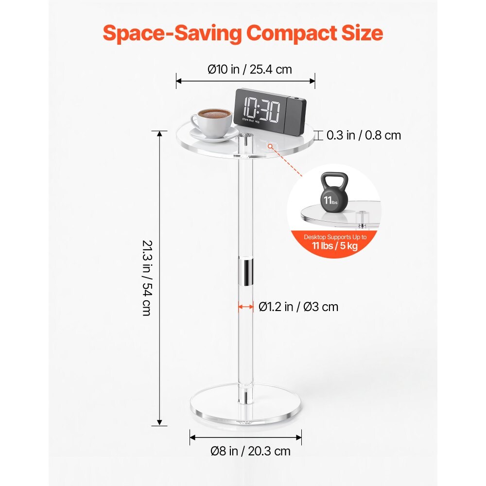Clear Acrylic Side Table with 11 lb Capacity and Durable Legs for Any Space