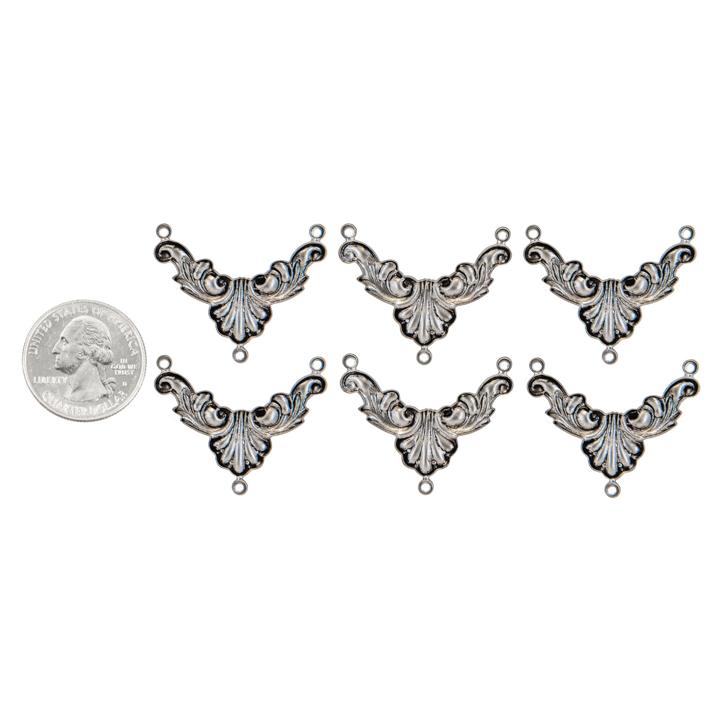 Pewter Plated Brass Ornate Three Way Connectors, Set of Six - P-3C05