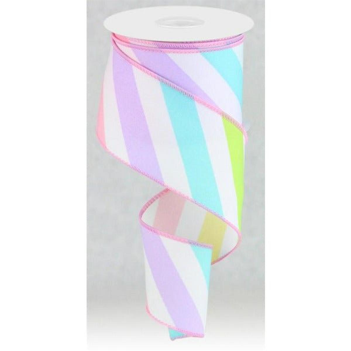 2.5&#x22; Large Multi Diagonal Stripe Ribbon: White (10 Yards)