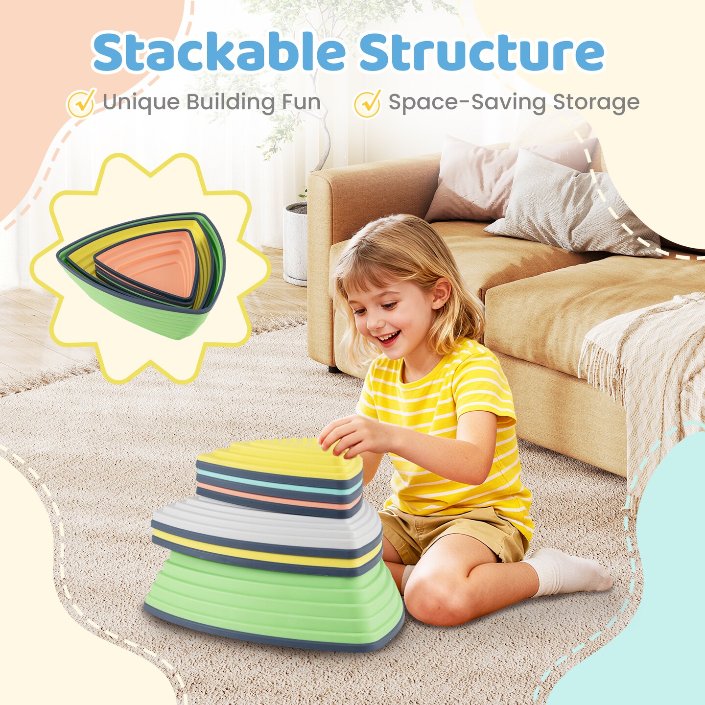 Non Slip Stepping Stones for Kids with Storage Bag and Play Fun