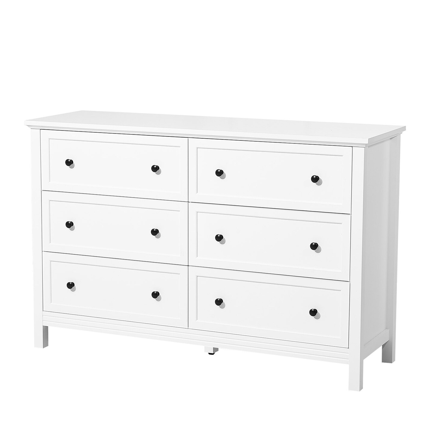 6 Drawer Wooden Dresser White Minimalist Chest for Bedroom Living Room