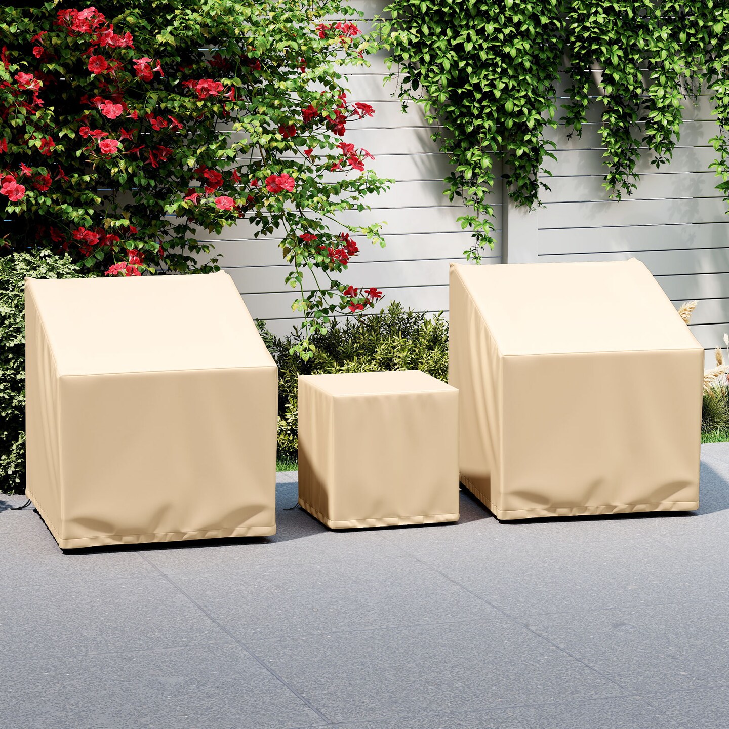 3-Piece Heavy-Duty Polyester Patio Chair and Table Covers with Sunproof and Tear-Resistant PU Coating