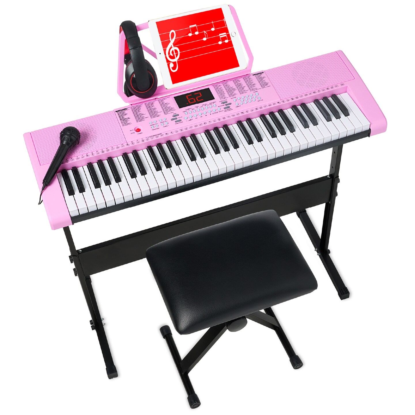 Best Choice Products 61-Key Beginners Electronic Keyboard Piano Set w/ LED, 3 Teaching Modes, H-Stand, Stool