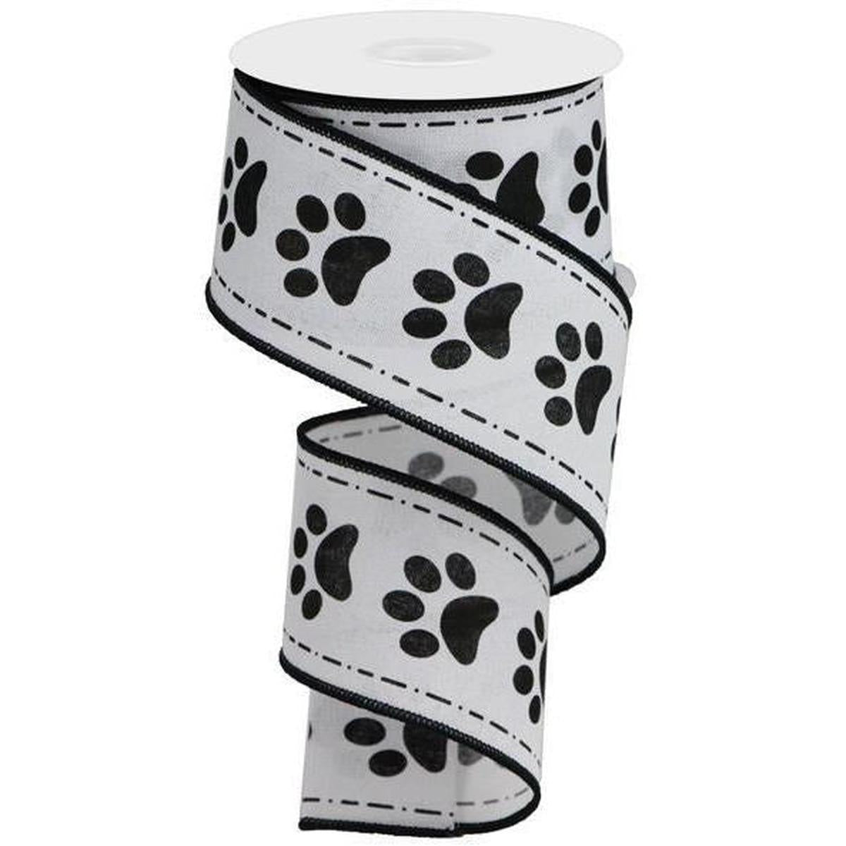 2.5&#x22; Large Paw Print Royal Ribbon: White (10 Yards)