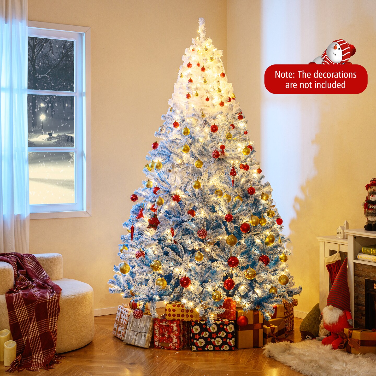 Pre Lit Christmas Tree White Blue Gradient Snow Flocked LED Lights