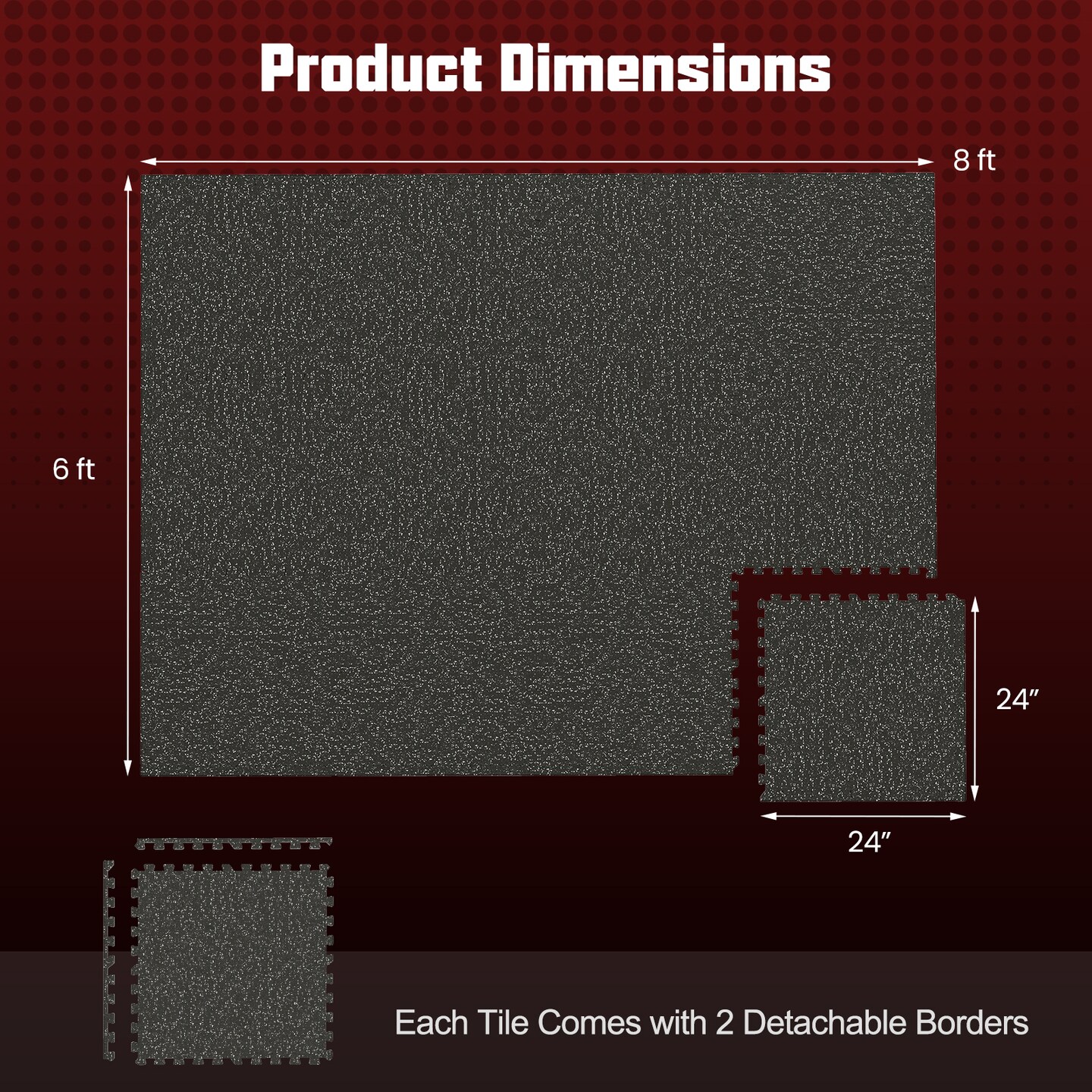 Black Rubber PE Foam Interlocking Exercise Floor Tiles Gym Mat Set with Borders 0.79 Inch Thick