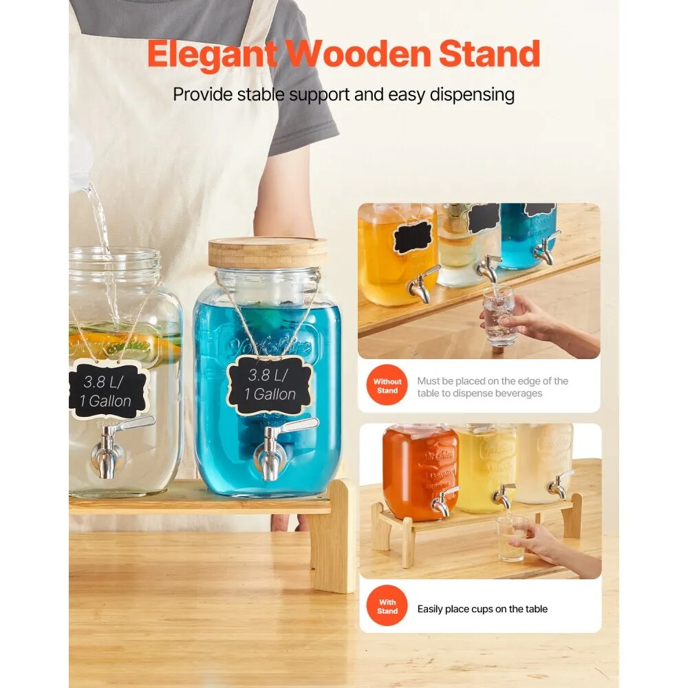 Drink Dispenser 3 Pack 1 Gallon Glass with Infuser and Spigot