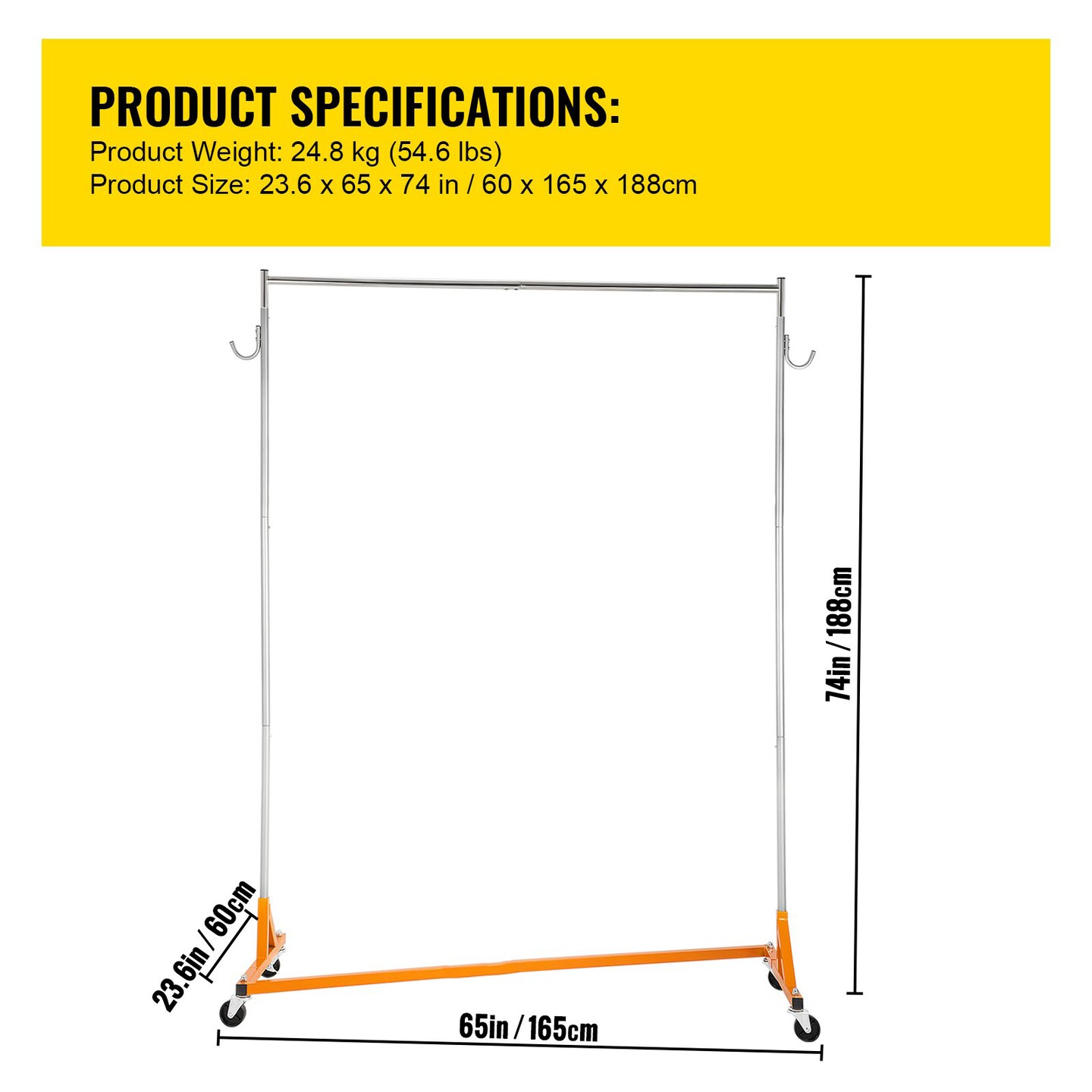 Rolling Z-Base Garment Rack with Single Hang Rail and Swivel Casters Stainless Steel Clothes Organizer
