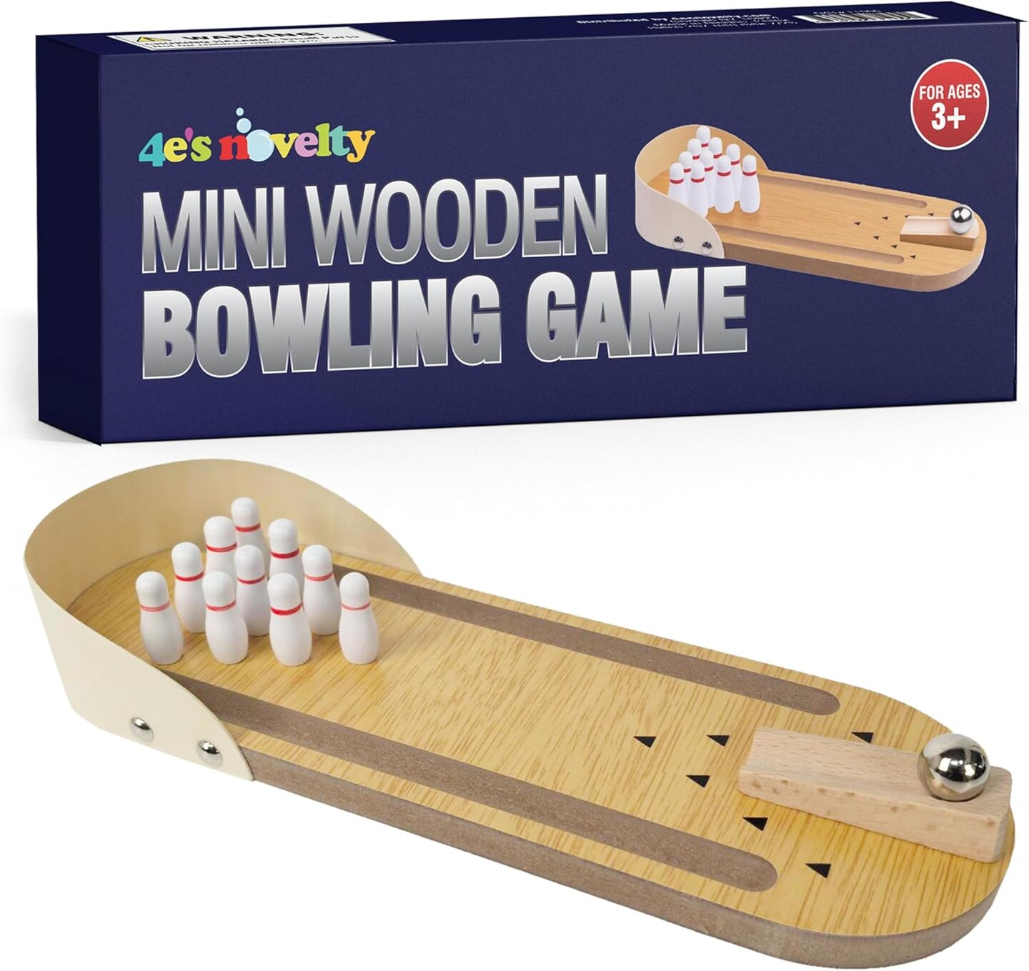 4E's Novelty Mini Bowling Game Set - 11.3 Inch Desktop Game for Adults & Kids, Tabletop finger ball games with Mini Bowling Pins, Fun Desk Toy & Tabletop Gifts for Teens, Office, Family Nights