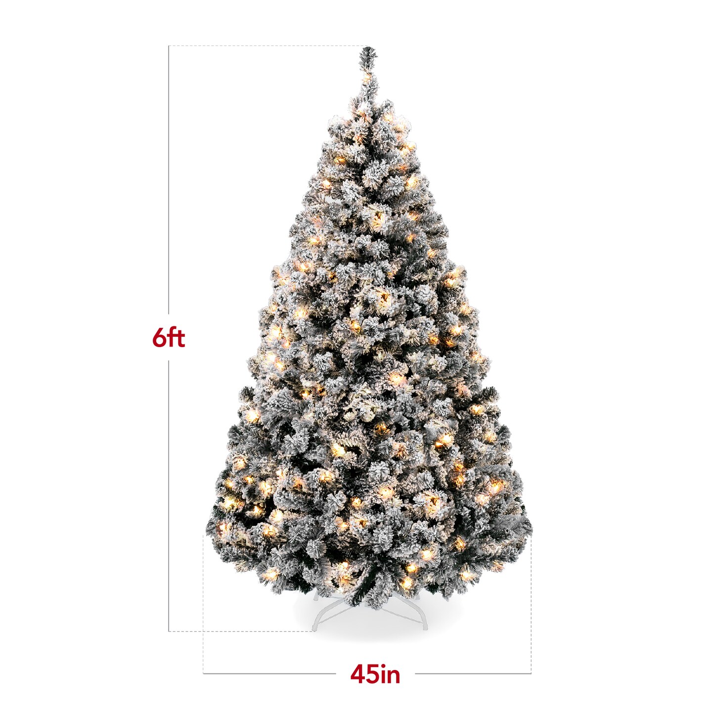 Best Choice Products Pre-Lit Black Christmas Pine Tree w/ Flocked Branches, Warm-White Lights