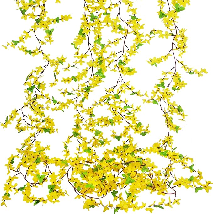 4Pcs Artificial Flowers Vine Silk Flower Garland Spring Yellow Flowers Artificial Jasmine Vines for Decoration Fake Flower Vine Hanging Ivy for Wall Party Wedding Arch Home Indoor Outdoor