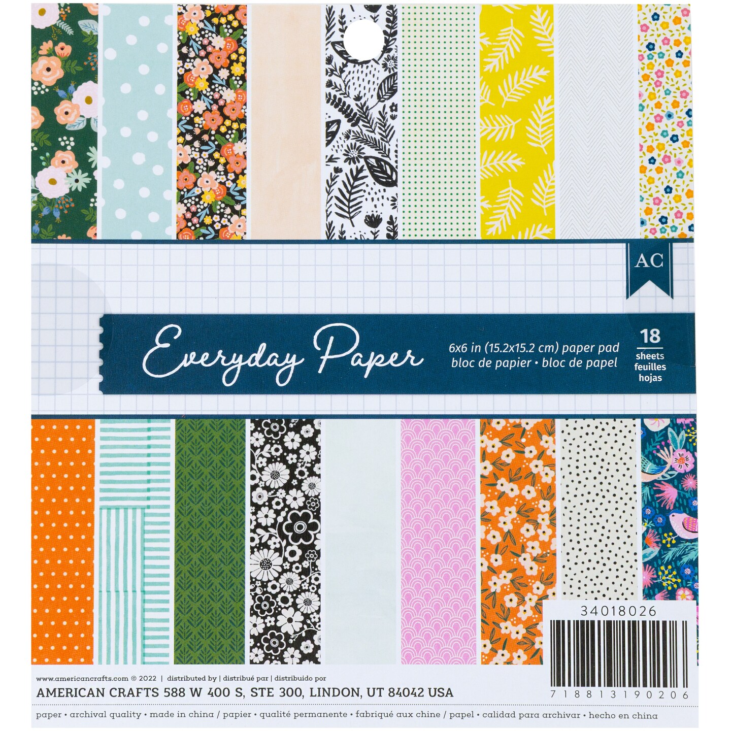 American Crafts Single-Sided Paper Pad 6"X6" 18 Sheets-Assortment 2