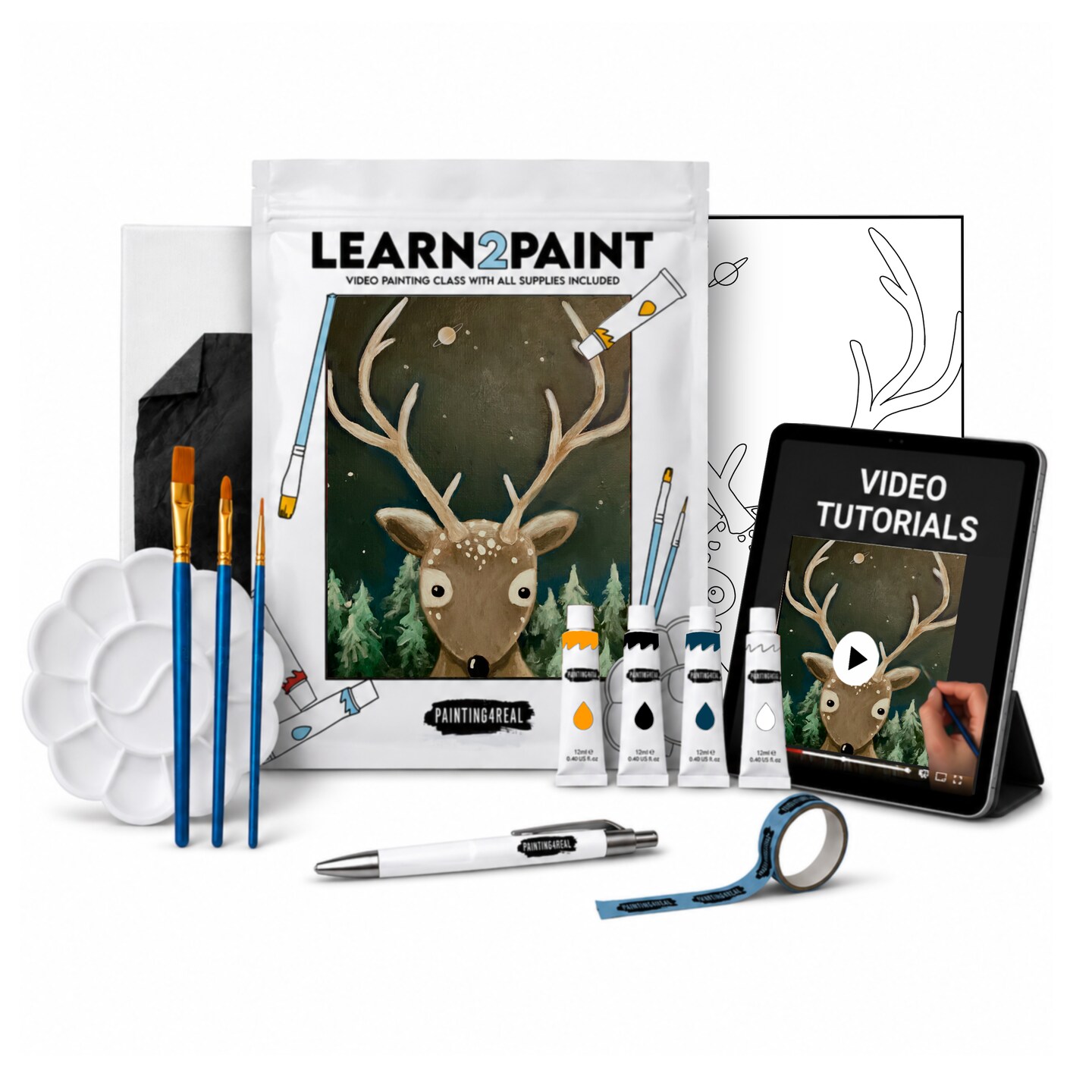 Michaels, Christmas Reindeer Painting4Real Acrylic Art Painting Kit with Video Tutorials - How to Paint with Acrylic Paint Set for Adults, Learn to Paint Reindeer - 9 Peices Painting Set for Adults, Beginners, Art Lovers – Category: Canvas Painting Kits