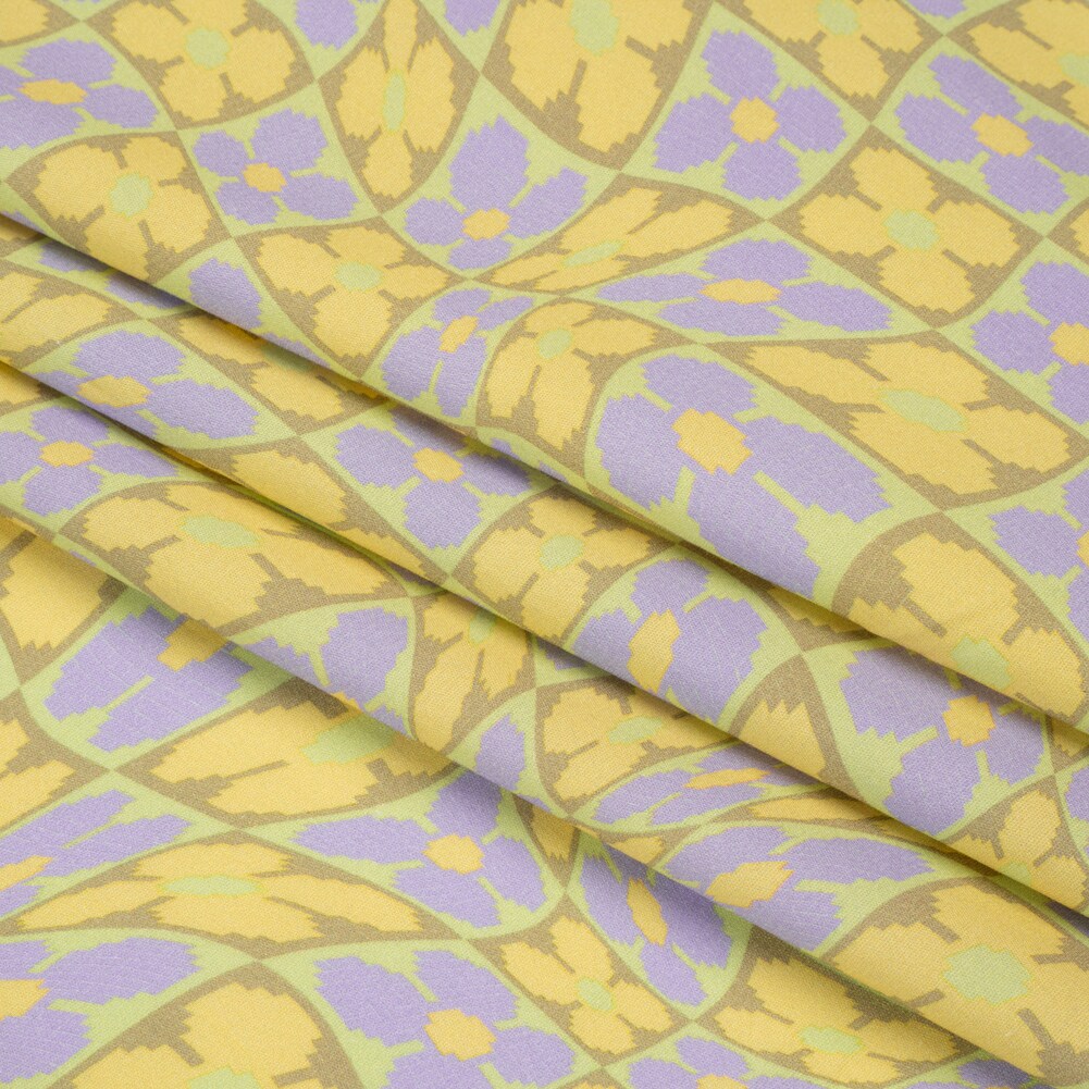 1 Yard Lemon Cyber Checkers Stretch Cotton Poplin Fabric
