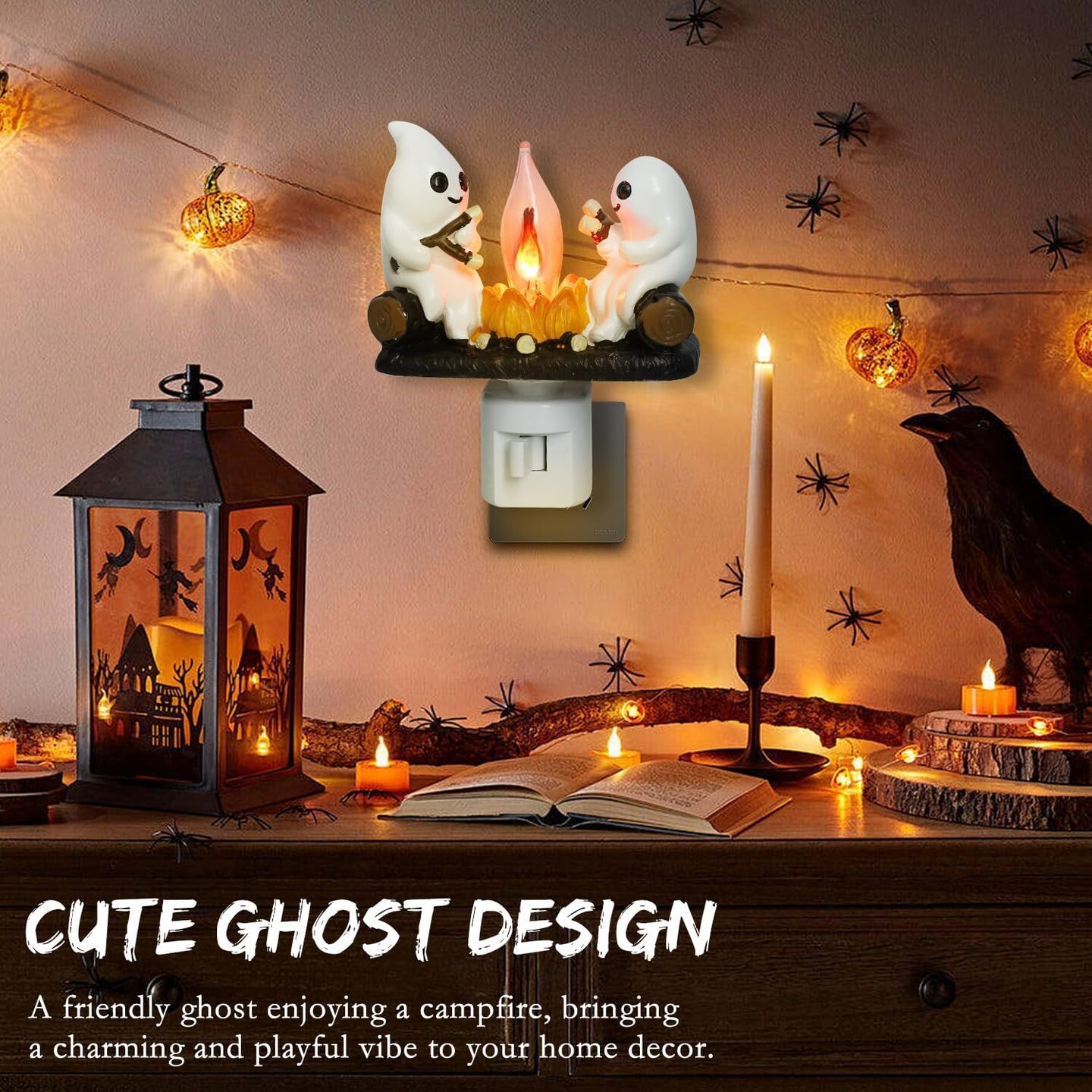 Ghost Campfire Flickering Night Light, 3D Small Electric Faux Campfire Night Light, Home Decorations