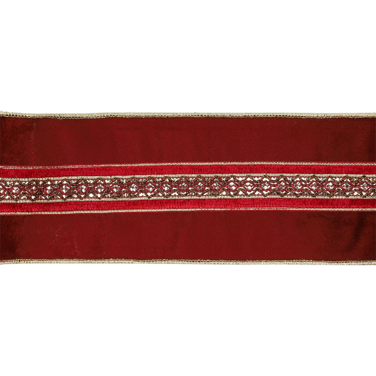 LaRibbons 4&#x22; Wired Velvet Ribbon | Red w/ Red/Gold Trim | 5 Yard Roll