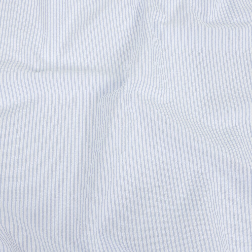 1 Yard Light Blue Striped 100 Percent Organic Cotton Seersucker Fabric