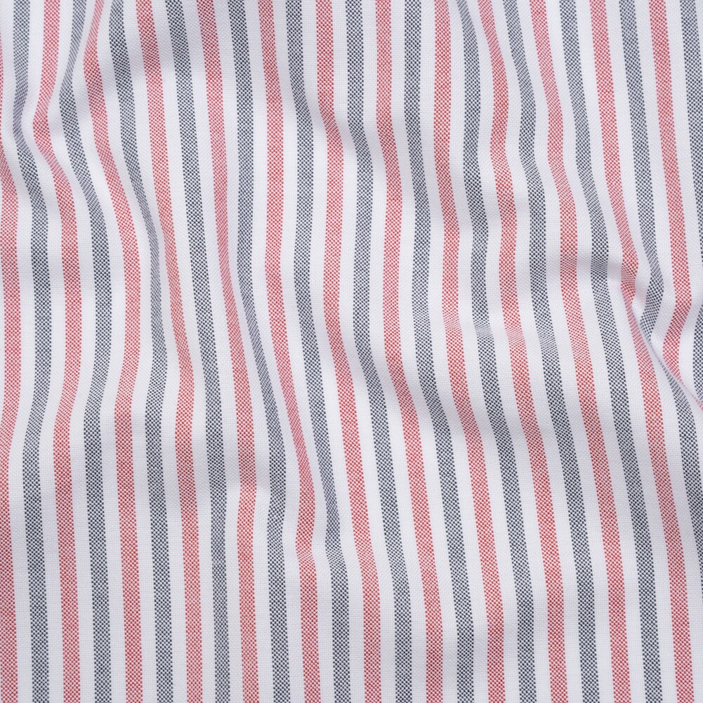 1 Yard Cotton Oxford Shirting Navy Blue Red and White Candy Stripes Deadstock