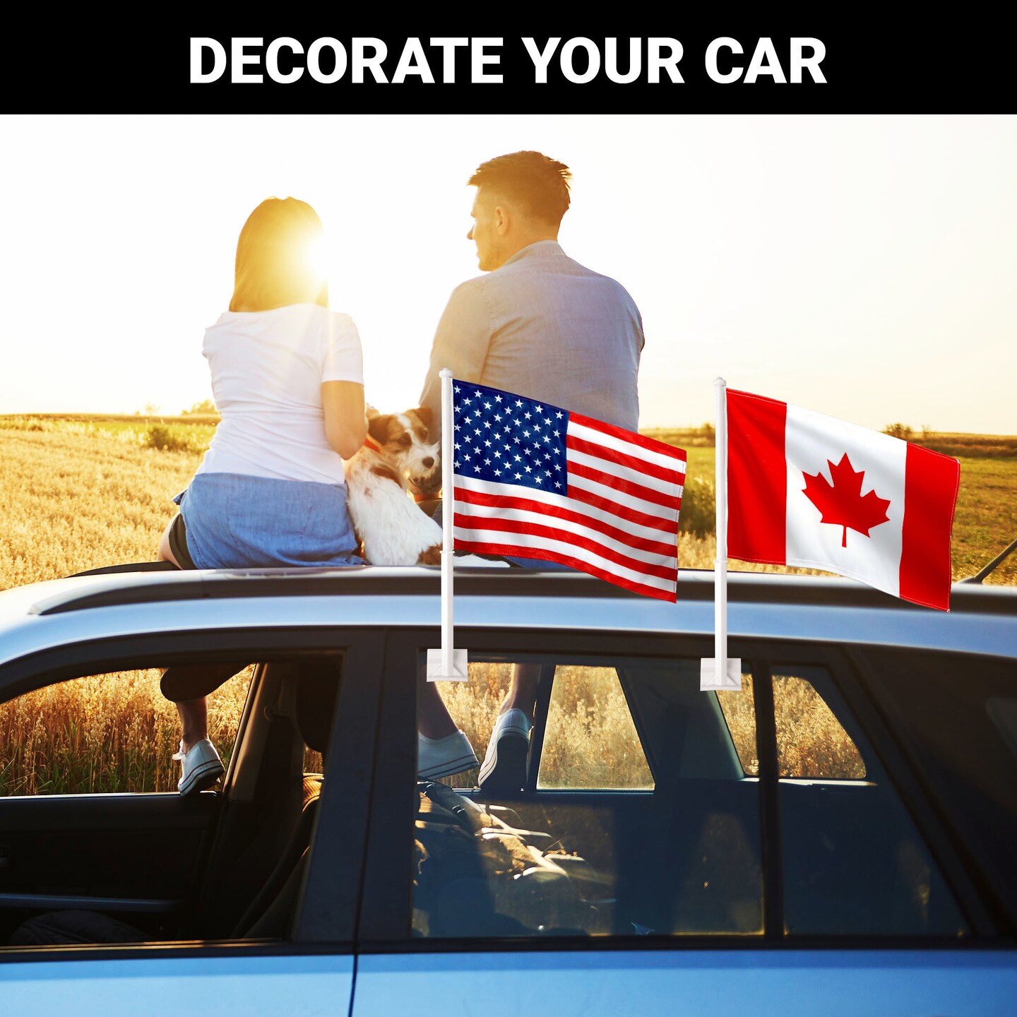 G128 Combo Pack: American USA Car Flag &#x26; Canada Canadian Car Flag 11x17 In | Both Double Sided Printed 150D Polyester | Flagpole Included | Perfect for Festival Celebrations, Parades