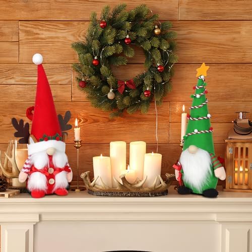 2 Pack Gnomes Christmas Decorations 15 Inch Plush Swedish Tomte Xmas Gnome Red Green Figurines Elf Santa Collectible Dolls Christmas Ornaments Holiday Indoor Home Tabletop Decorations Gifts