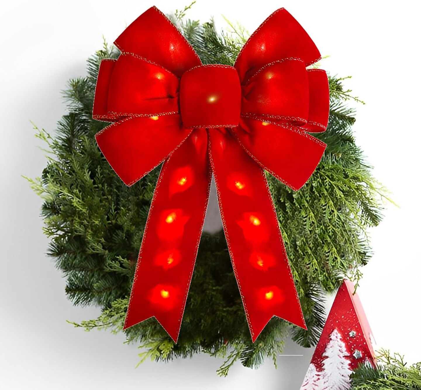 Red Christmas Bows with LED Lights Large Velvet Bow for Wreaths