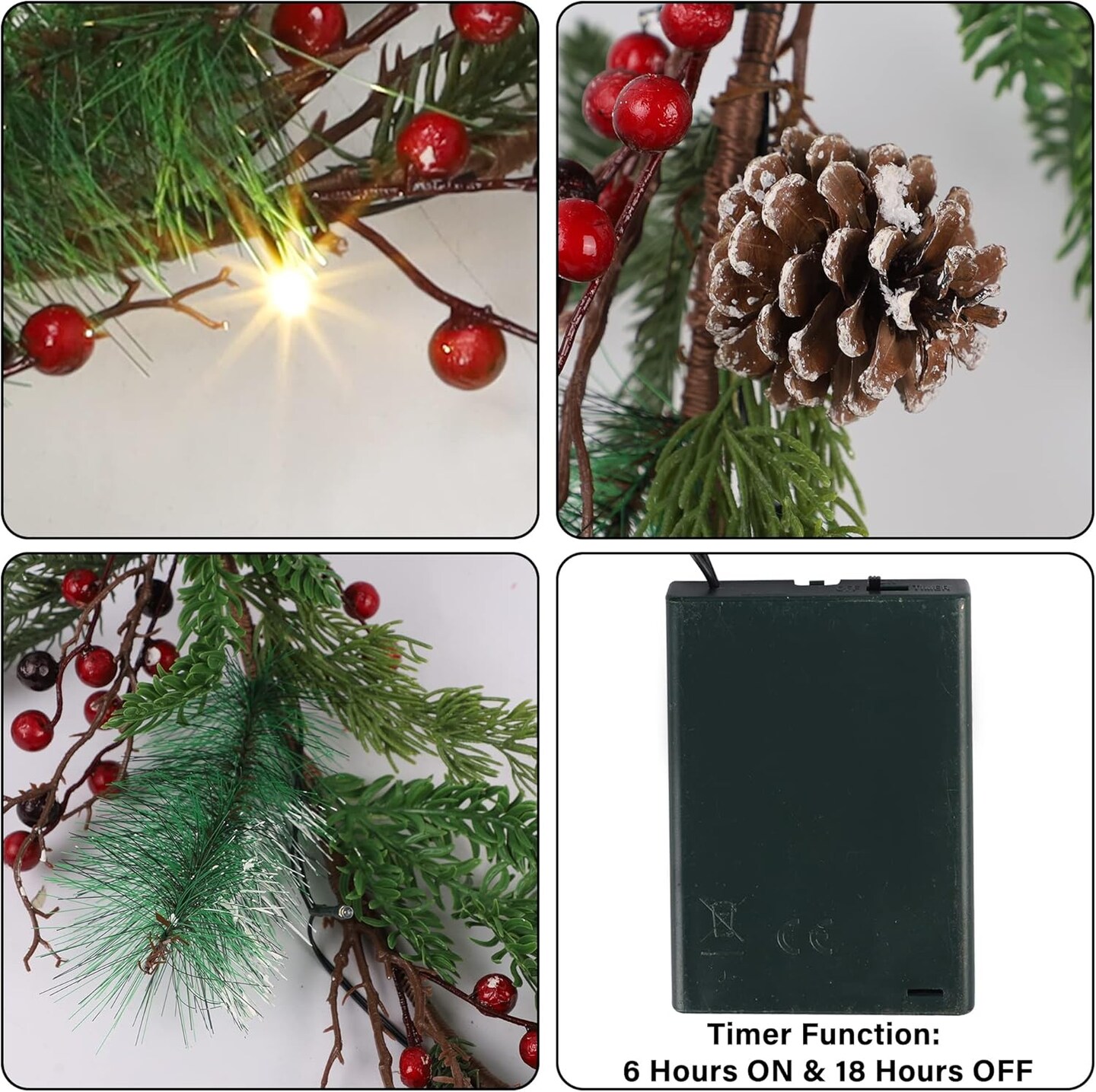 6 FT Pre-lit Artificial Christmas Garland with 20 LED Lights