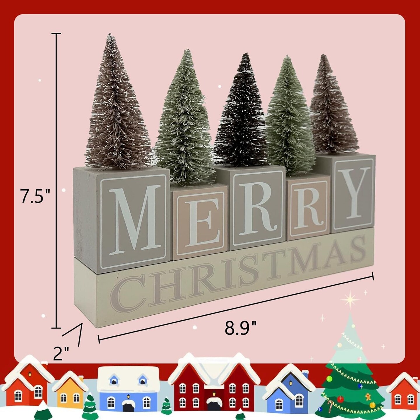 Christmas Decorations for Home Farmhouse Christmas Tree Decor Merry Christmas Sign Wooden Winter Rustic Block Vintage Holiday Tabletop for Kitchen Xmas Party Mantel Tiered Tray Gift