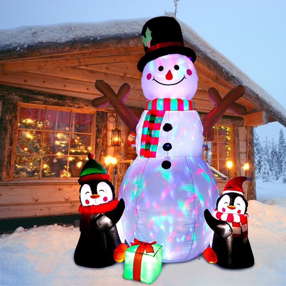 6Ft Christmas Inflatables Christmas Decorations Outdoor, Inflatable Snowman Penguin Blow up Yard Decorations with Rotating LED Lights for Indoor Outdoor Christmas Decorations Yard Garden Decor