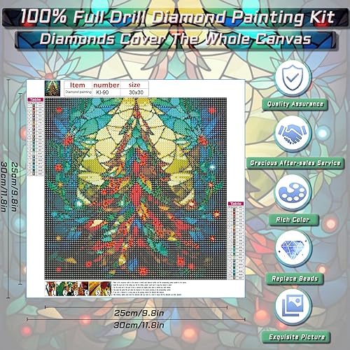 Christmas Tree Diamond Painting Kits 5D Diamond Painting,DIY Diamond Art Diamond Painting Kits for Adults,Round Full Drill Diamond,Diamond Dots Diamond Art Kits for Home Decor Gift-12x12inch