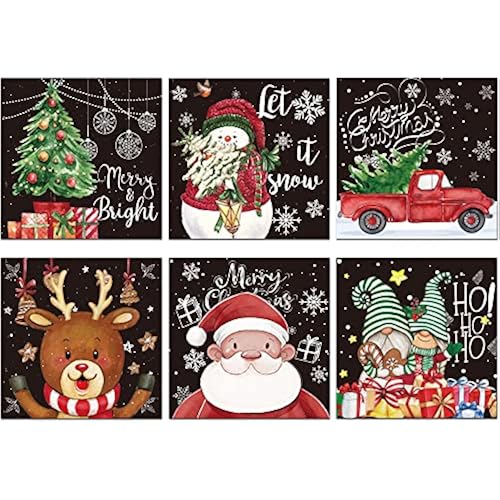 6 Sets Christmas 5D Diamond Painting Kit for Kids Watercolor XMAS DIY Diamond Art Black Snowmen Truck Gnome Full Drill Crystal Rhinestone Painting Winter Holiday 5D Diamond Dots for Wall Decor