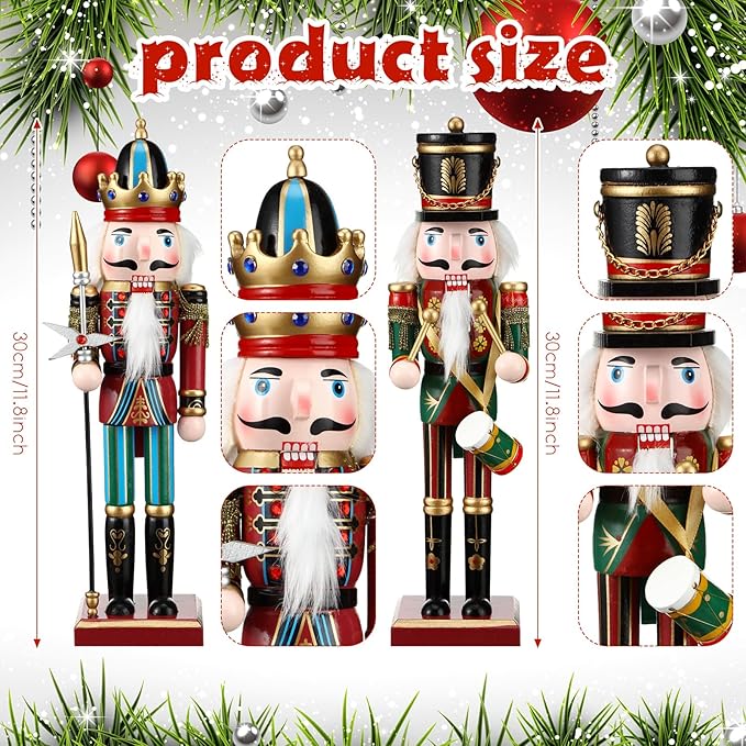 4PCS 12 inch Christmas Nutcrackers Ornaments Set Nutcracker Figures Holiday Party Tabletop Christmas Decor Nutcracker Soldier Figure Decoration Crafts Art for Christmas Decor