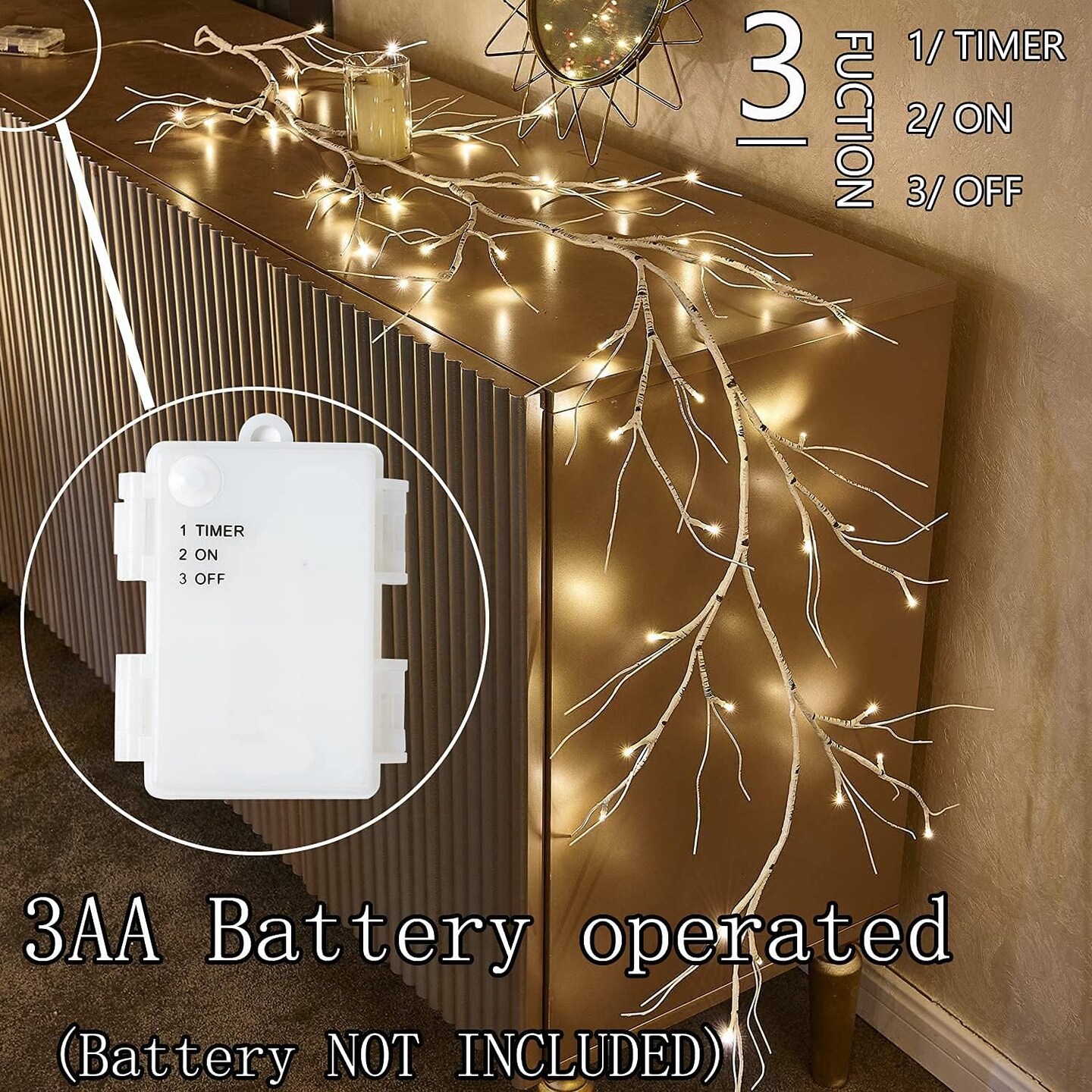 Lit Christmas White Twig Garland Winter Home Wall Decoration Indoor Outdoor