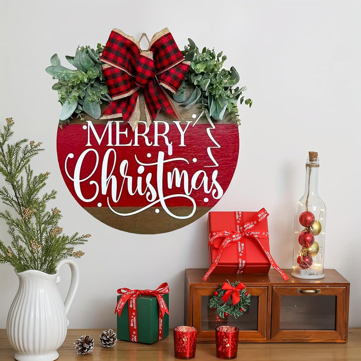 Chrismas Welcome Wreath Sign Decorations