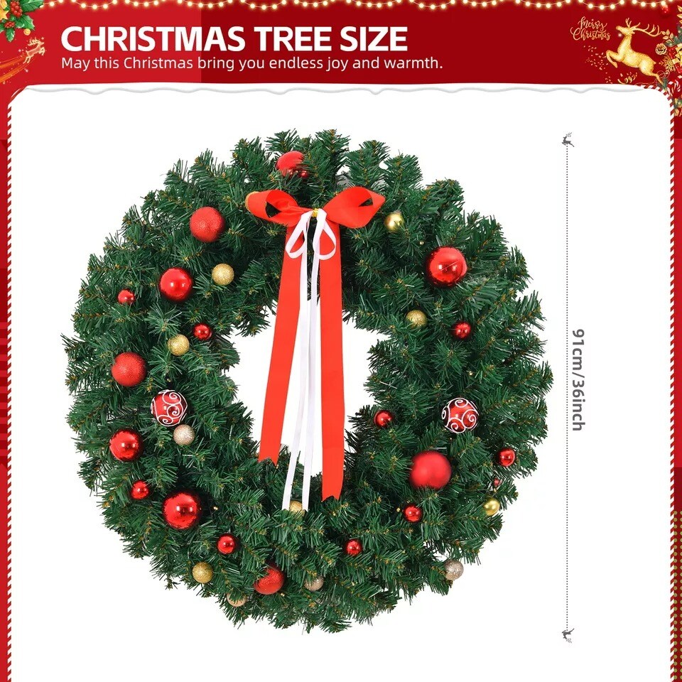36&#x22; Battery Operated Artificial Pre-Lit Fir PVC Christmas Wreath Holiday Xmas