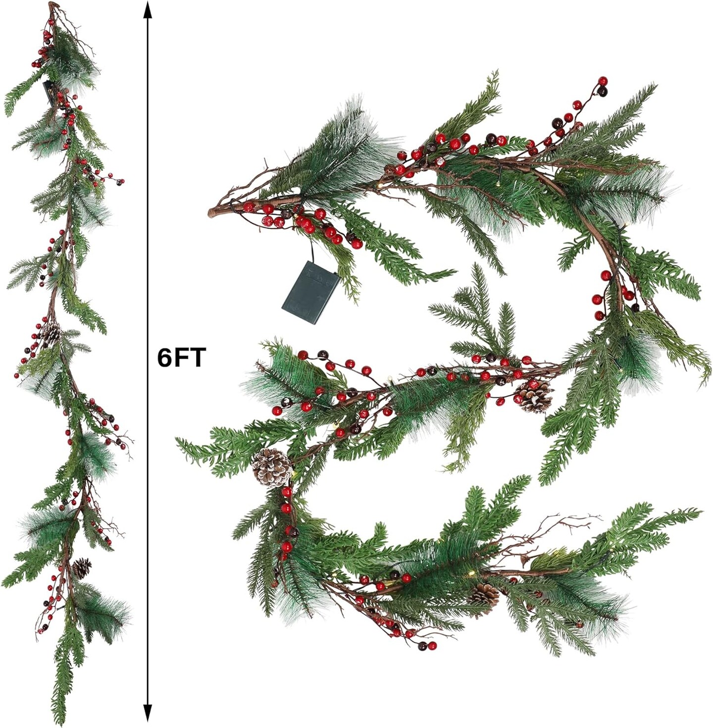 6 FT Pre-lit Artificial Christmas Garland with 20 LED Lights