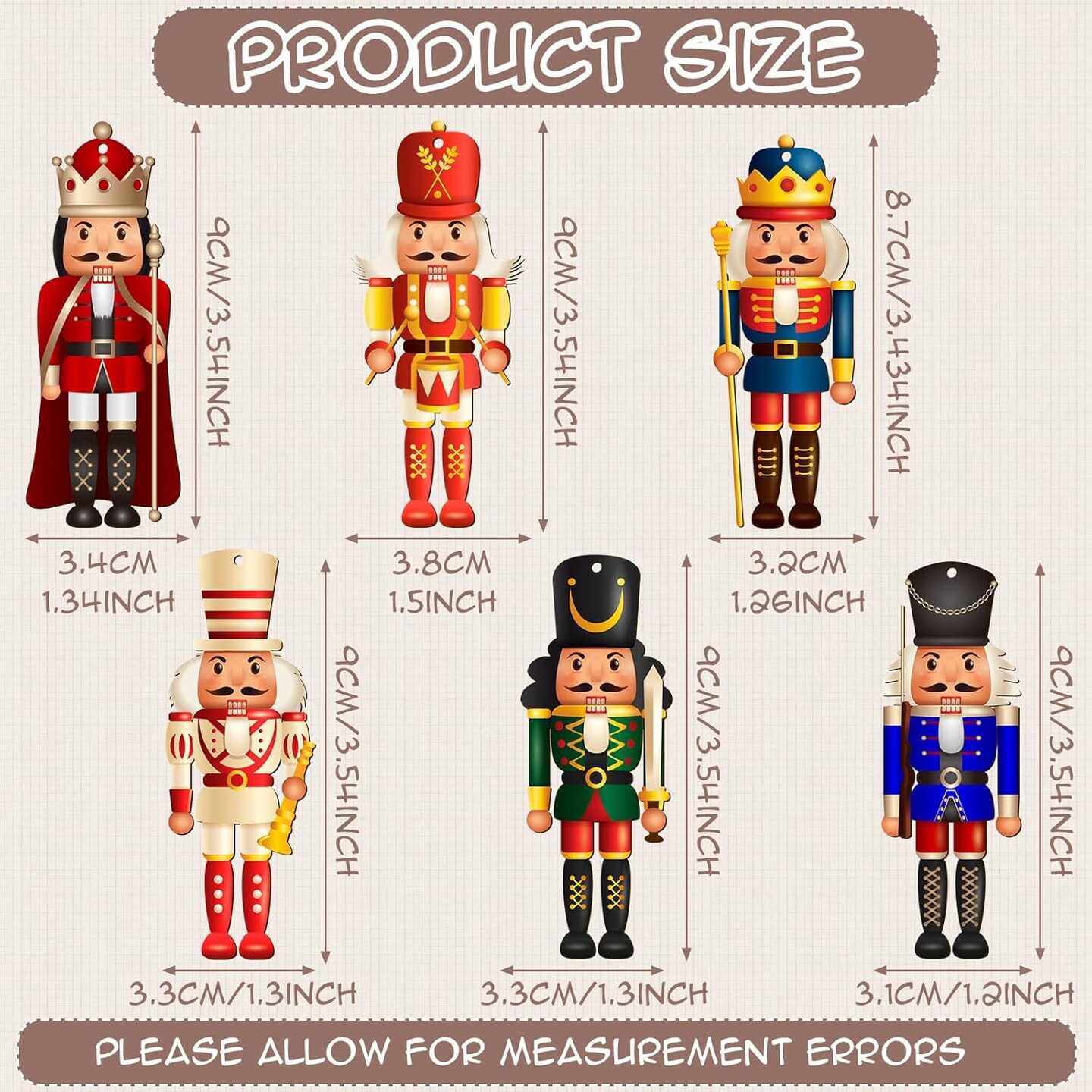 36 Pieces Christmas Nutcrackers Decorations Nutcracker Ornaments Wooden Hanging Christmas Decorations Nutcracker