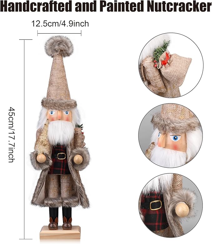 Santa Christmas Nutcracker Figures Decor 15 Inch, Christmas Wooden Xmas Nutcracker Santa Nutcracker Ornaments, Festive Christmas Decorations for Shelves and Tables