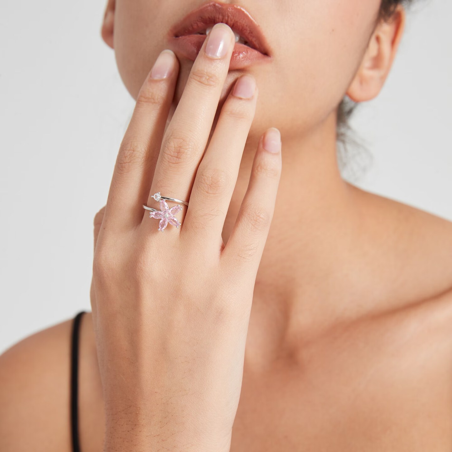 PERIMADE Flower Fidget Spinner Ring • Pink Flower Anxiety Spinning Ring • Sterling Silver Friendship Jewelry • Best Friend Gift • R0256 product 3