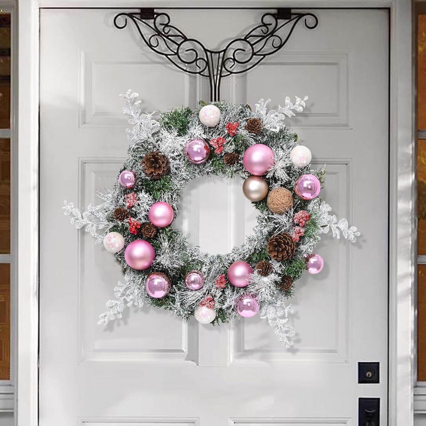 Christmas Wreaths for Front Door with Christmas Ball Ornaments Pine Cones Pine Needles Berries