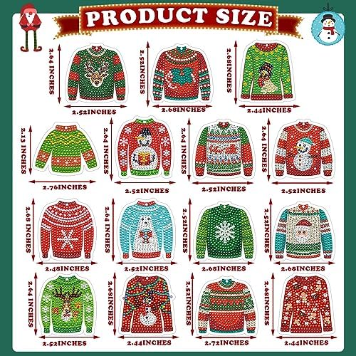 15 Pcs Christmas Ugly Sweater Diamond Painting Keychain 5d Double Sided Full Diamond Key Rings Diamond Painting Kits for Winter Christmas Hanging Ornaments for Crafts DIY Home Decor