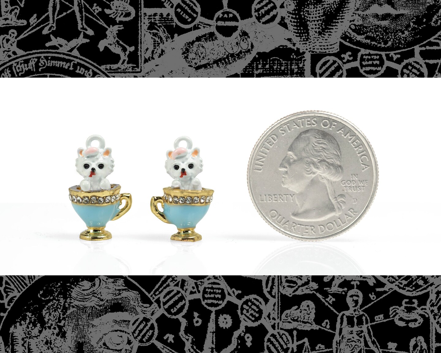 White Puppy in a Teacup Charms - Set of Two - XXX - ZG-C39