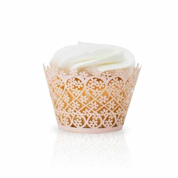 Light Pink Lace Floral Pattern Cupcake Wrappers &#x26; Liners | 25 PC Set