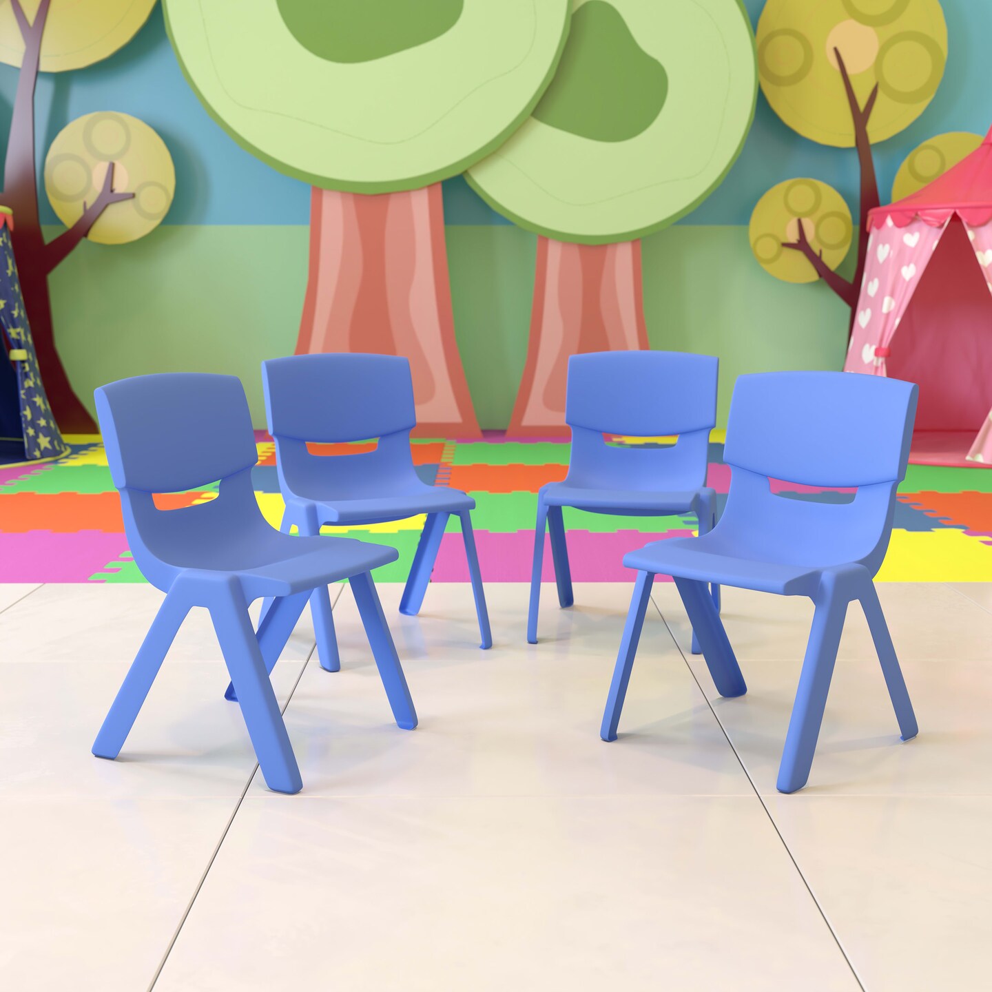 Emma and Oliver 4 Pack Plastic Stack School Chair with 12&#x22; Seat Height - Kids Chair