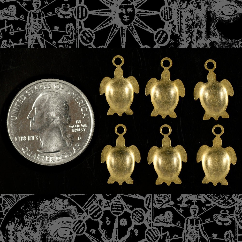 Antiqued Brass Sea Turtle Charms - Set of Six - AB-C184