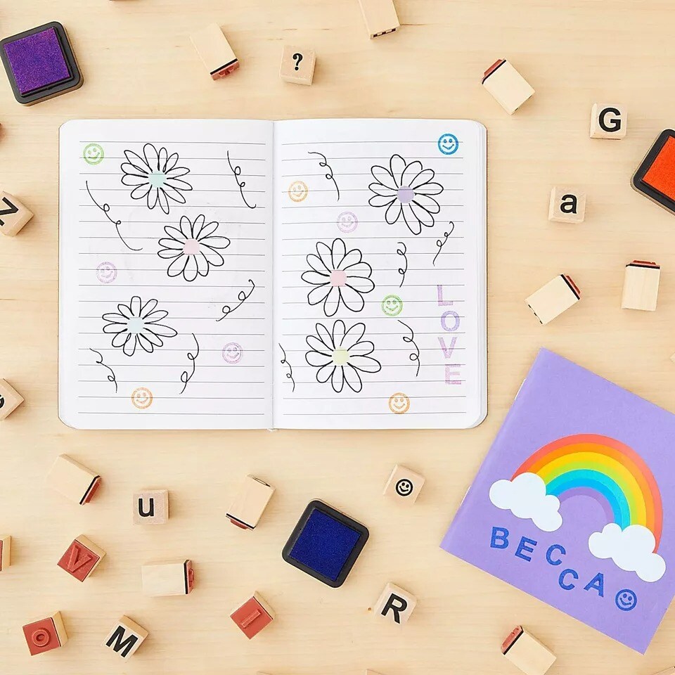 60-Piece Wood Alphabet Stamp Set, Upper and Lowercase Letters with Symbols