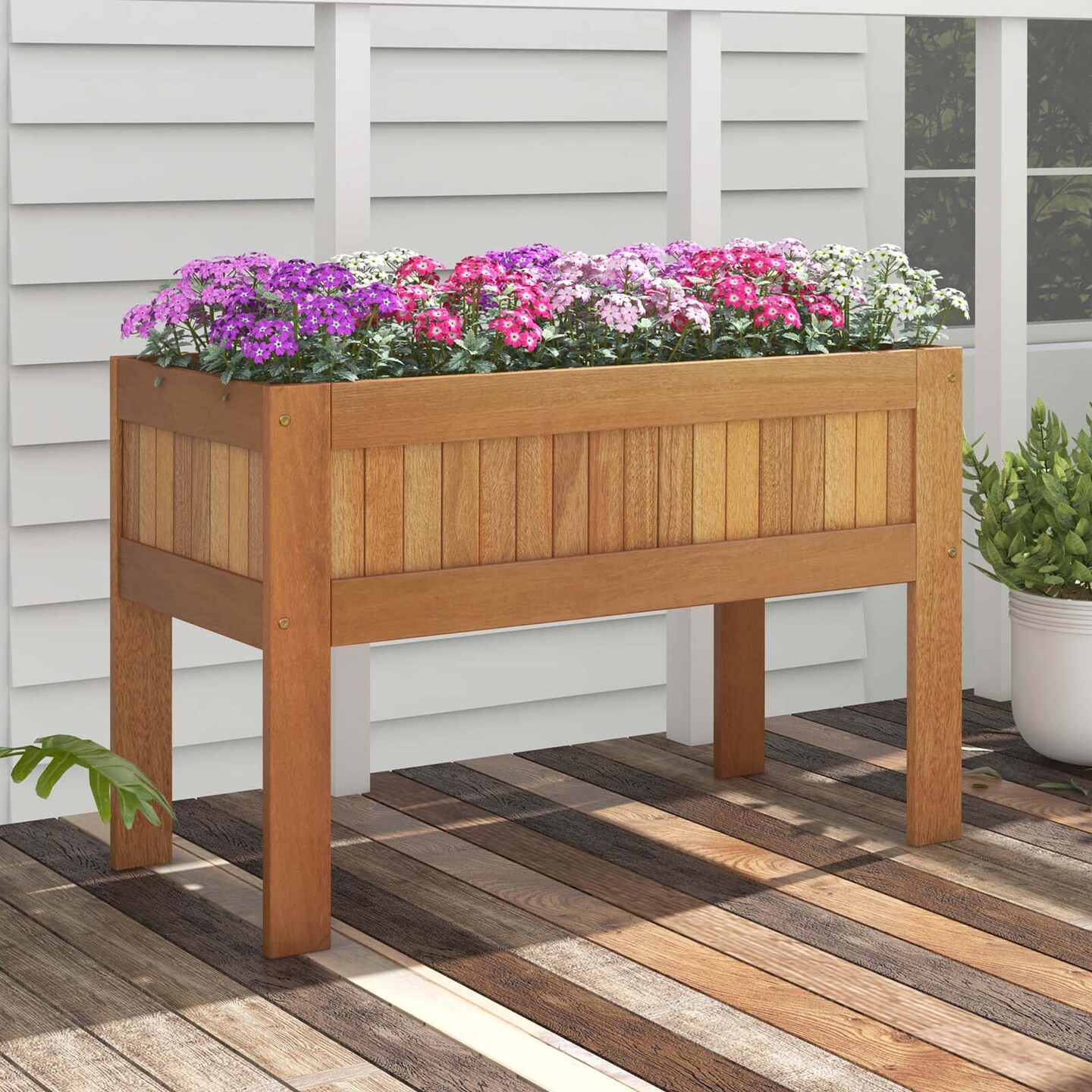 Costway Wooden Elevated Planter Box with Solid Wood Frame & Sturdy Legs Slatted Bottom