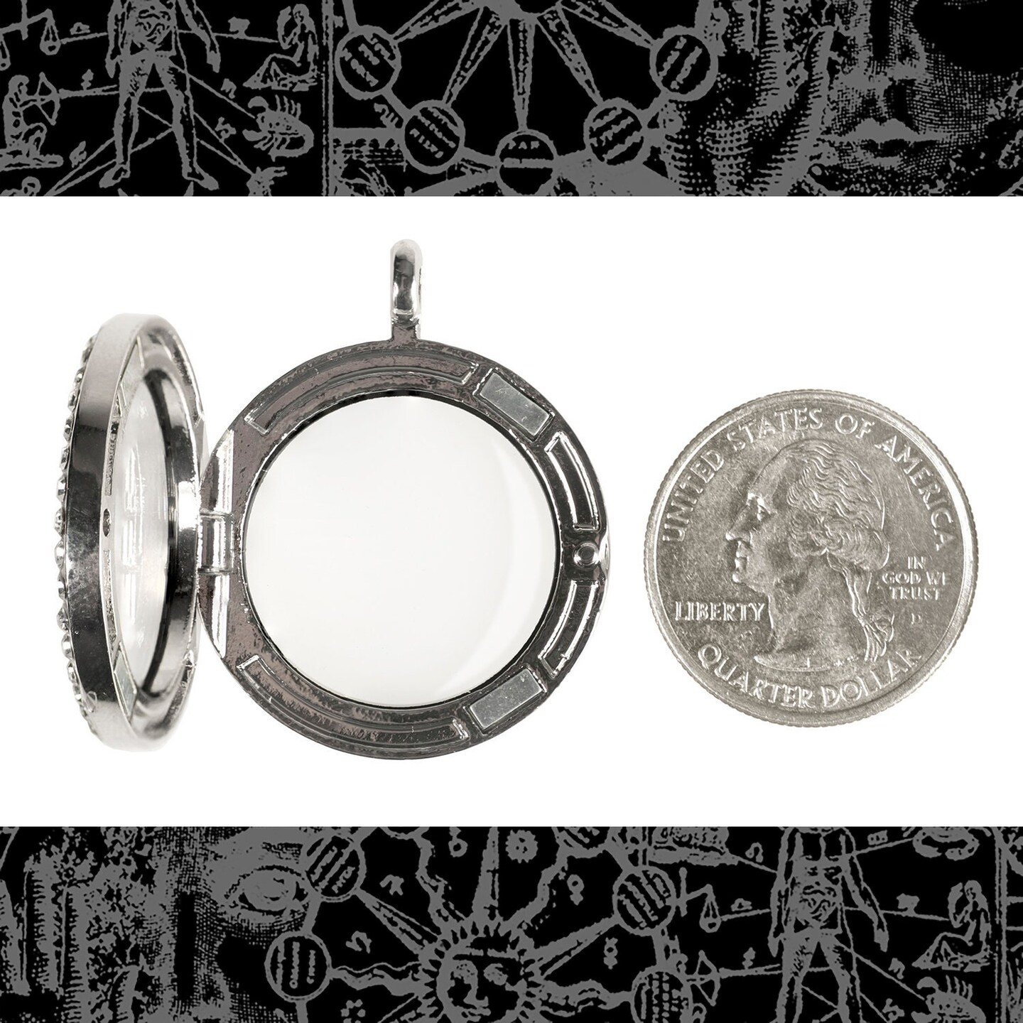 Silver Display Pendant Floating Pendant Rhinestone Locket with Window - One ZS-P2