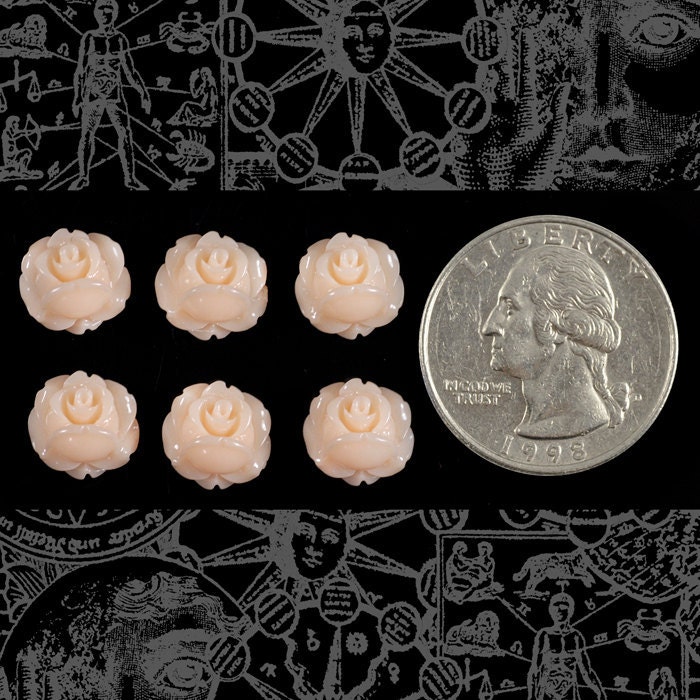 Peach Mini Rose Cameo Cabochons - 10mm  - Set of Six - XXX - Flwr71