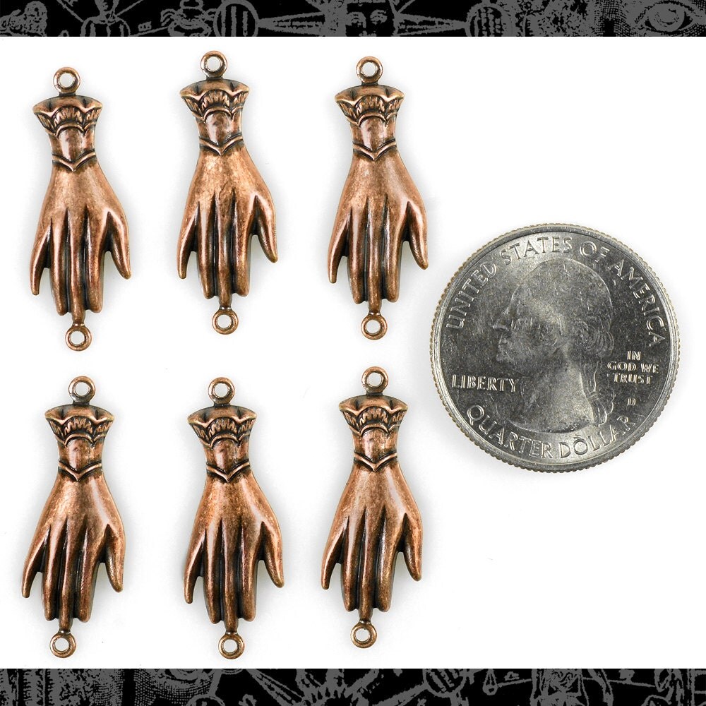 Hand Connectors Antiqued Copper Plated Brass Charms - Set of Six - C-2C15