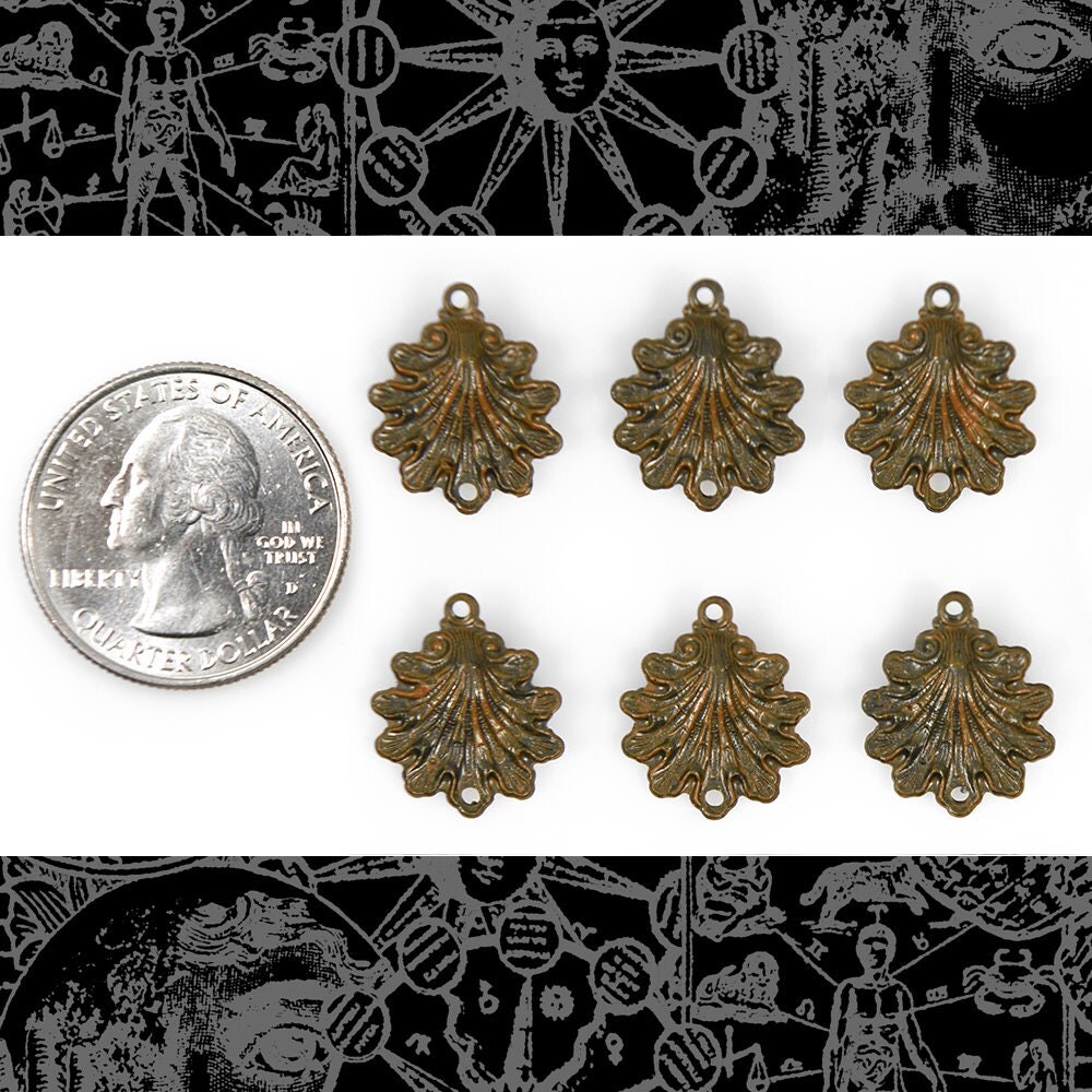 Chocolate Brown Plated Brass Shell Two Ring Connectors - Set of Six - XXX - RB-2C23